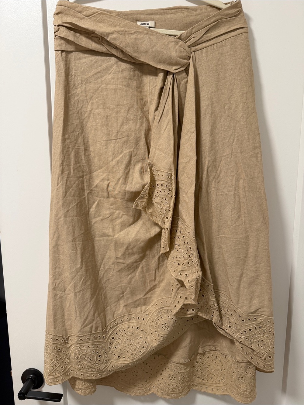 Jason Wu Beige Eyelet Midi Skirt